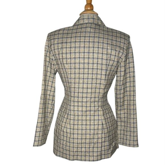 Wrapper Vintage Plaid Fitted Blazer Double Breasted Buttons Neutral Preppy O7 - Picture 2 of 10